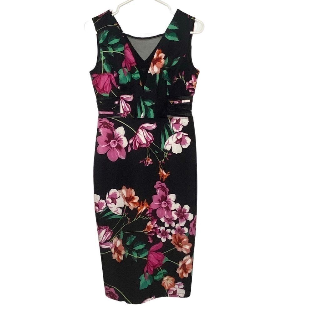 KOMAROV Sleeveless Floral Mesh Summer Midi Dress